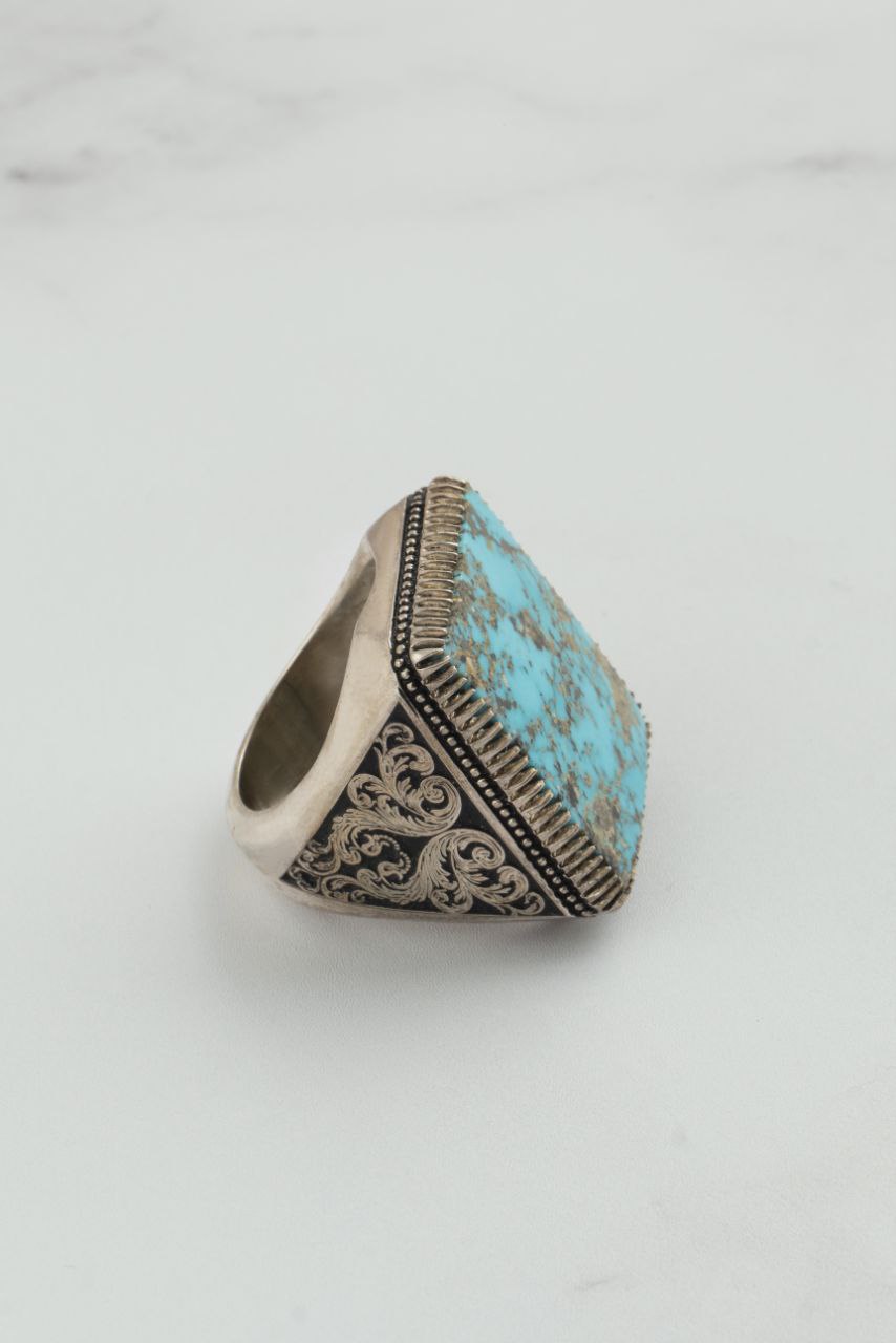 Turquoise Shajar Ring with Gold Veins